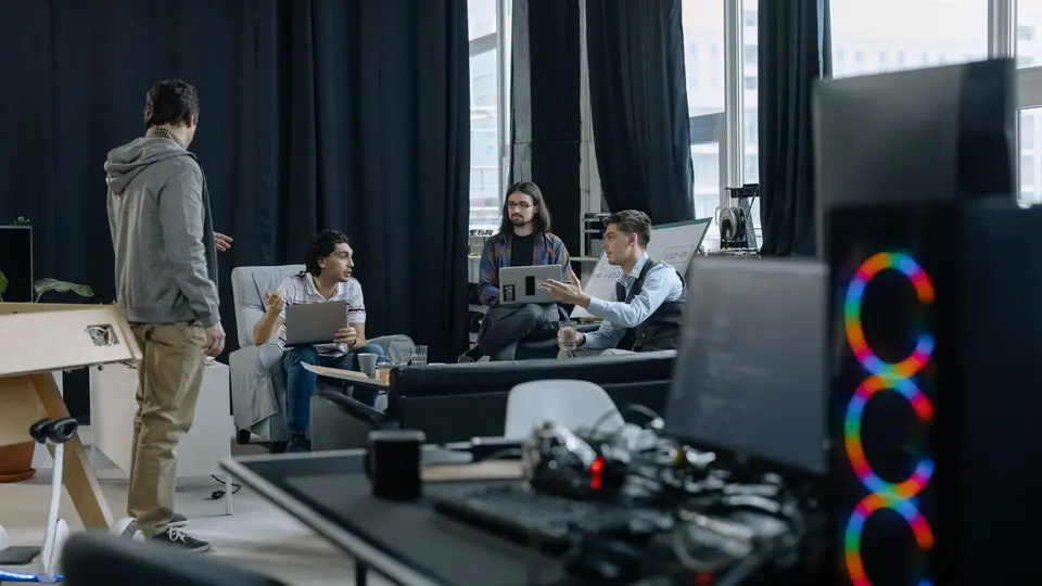 Startup executive team gathered in morning executive meditation session before sprint